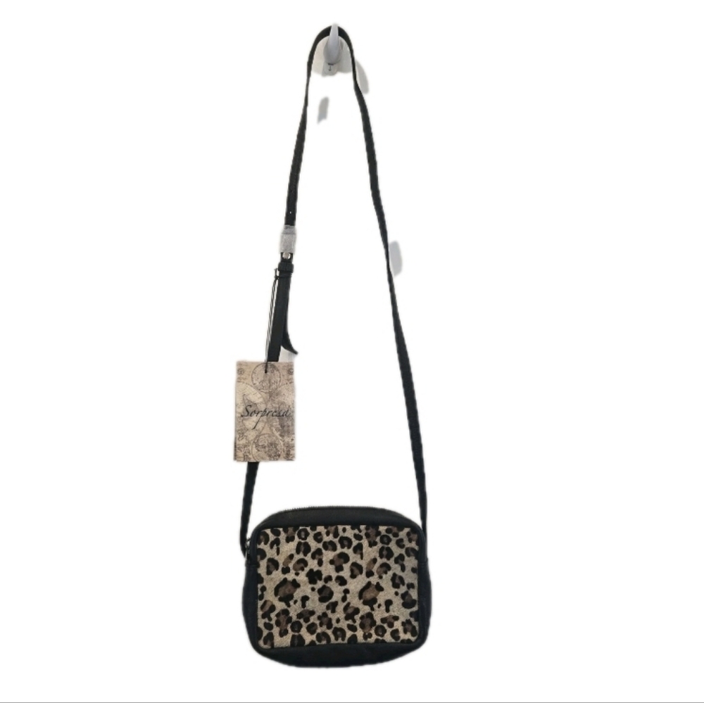 New Sorpresa! Leopard Print Cross Body Purse Bag Leather